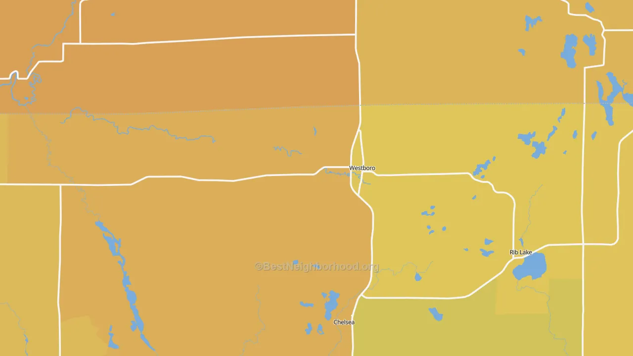 Map of the best neighborhoods in the Westboro area, with better matches in green and worse matches in red