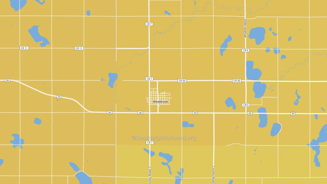 Map of the best neighborhoods in the Westbrook area, with better matches in green and worse matches in red