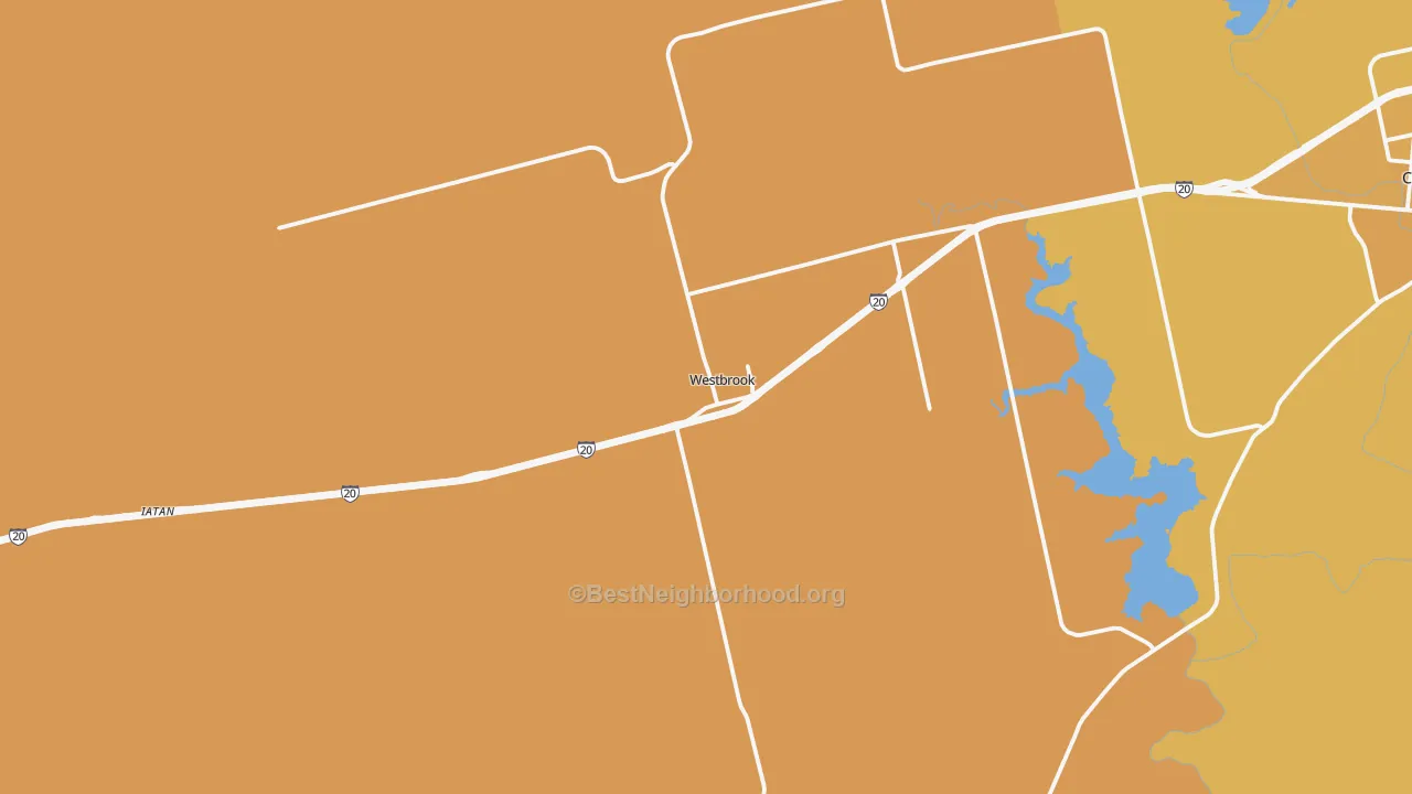 Map of the best neighborhoods in the Westbrook area, with better matches in green and worse matches in red