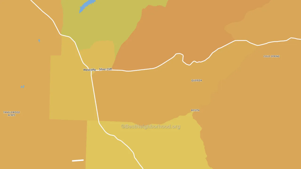 Map of the best neighborhoods in the Westcliffe area, with better matches in green and worse matches in red