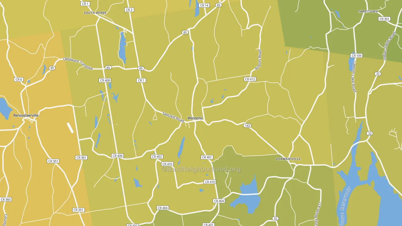 Map of the best neighborhoods in the Westerlo area, with better matches in green and worse matches in red