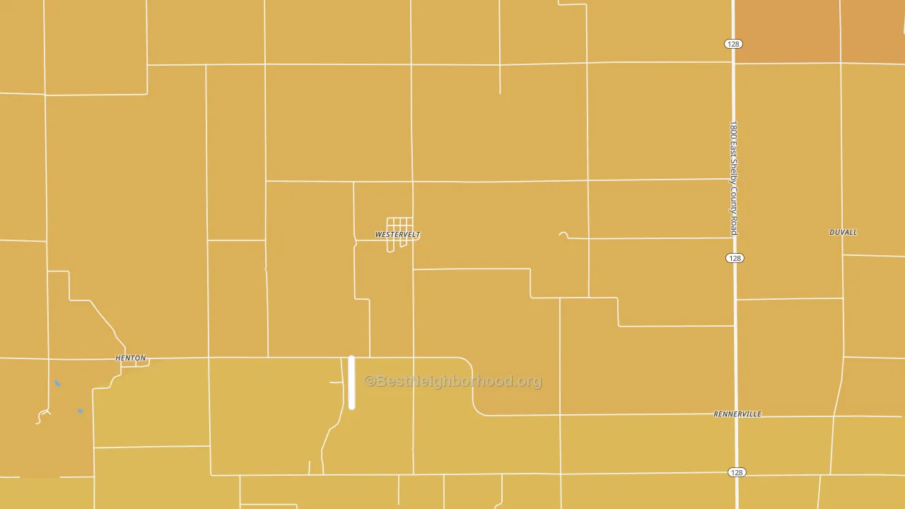 Map of the best neighborhoods in the Westervelt area, with better matches in green and worse matches in red