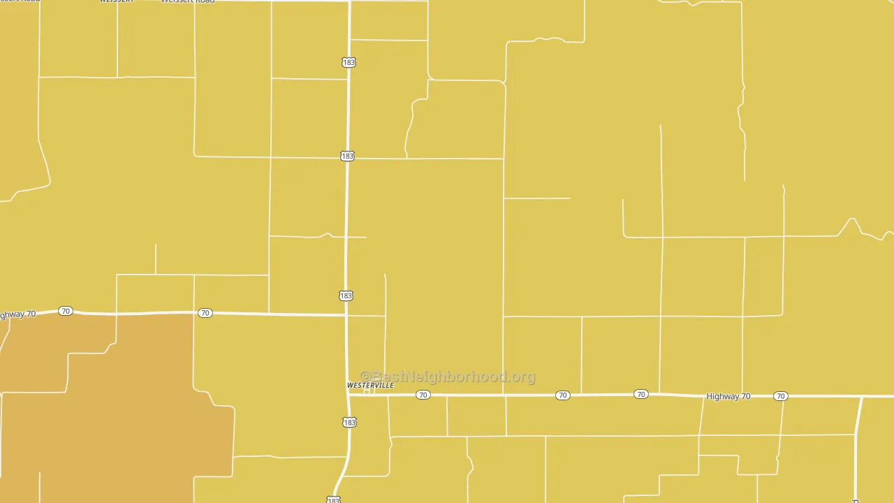 Map of the best neighborhoods in the Westerville area, with better matches in green and worse matches in red