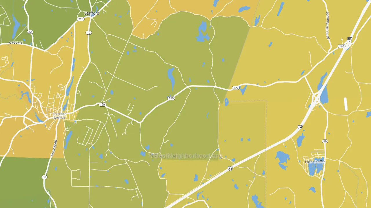 Map of the best neighborhoods in the Westford area, with better matches in green and worse matches in red
