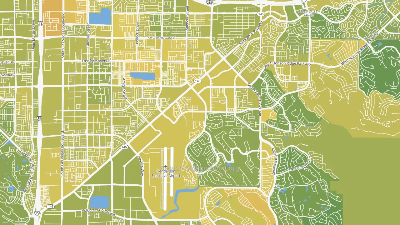 Map of the best neighborhoods in the Westgate, Henderson area, with better matches in green and worse matches in red