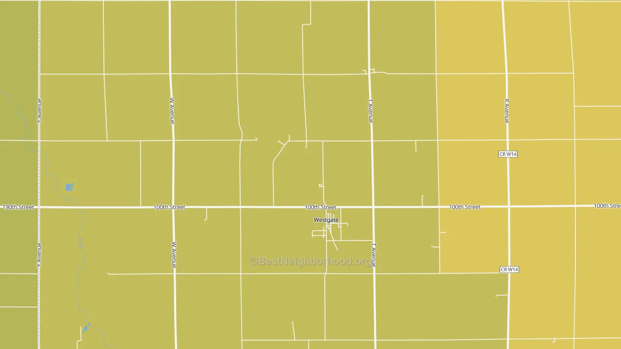 Map of the best neighborhoods in the Westgate area, with better matches in green and worse matches in red