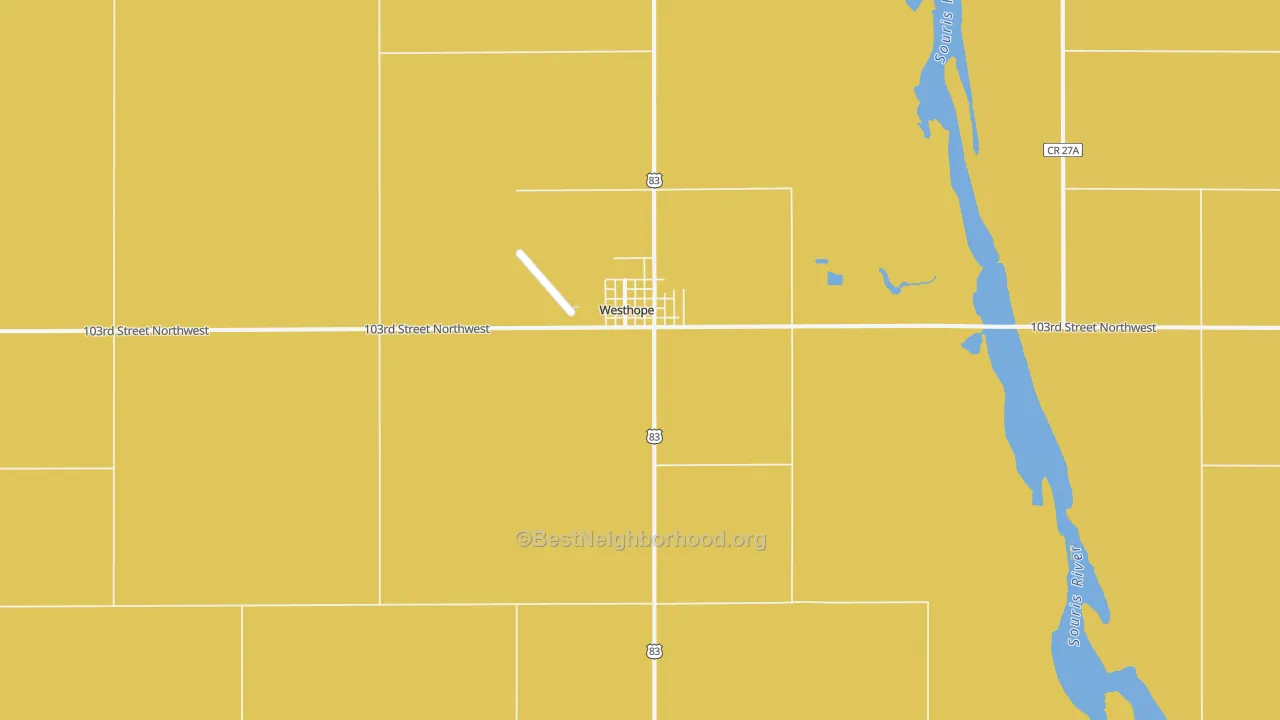 Map of the best neighborhoods in the Westhope area, with better matches in green and worse matches in red