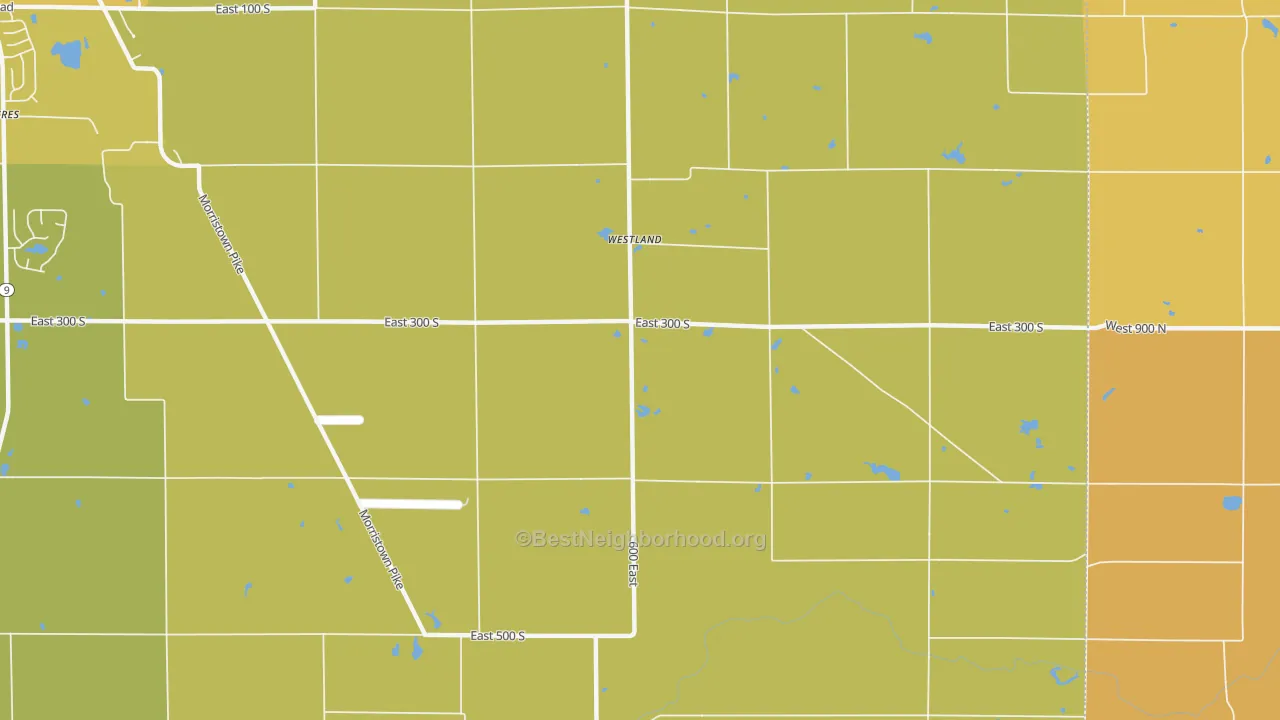 Map of the best neighborhoods in the Westland area, with better matches in green and worse matches in red