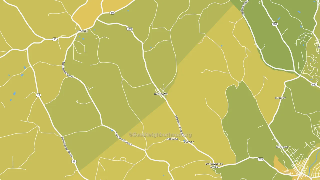 Map of the best neighborhoods in the Westland area, with better matches in green and worse matches in red