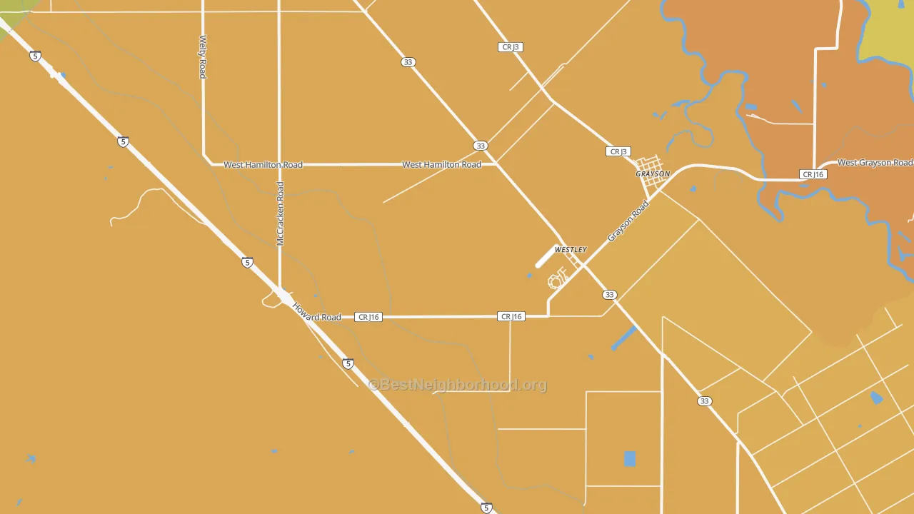 Map of the best neighborhoods in the Westley area, with better matches in green and worse matches in red