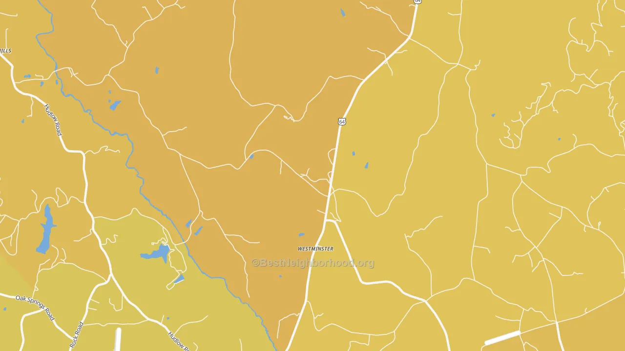 Map of the best neighborhoods in the Westminster area, with better matches in green and worse matches in red
