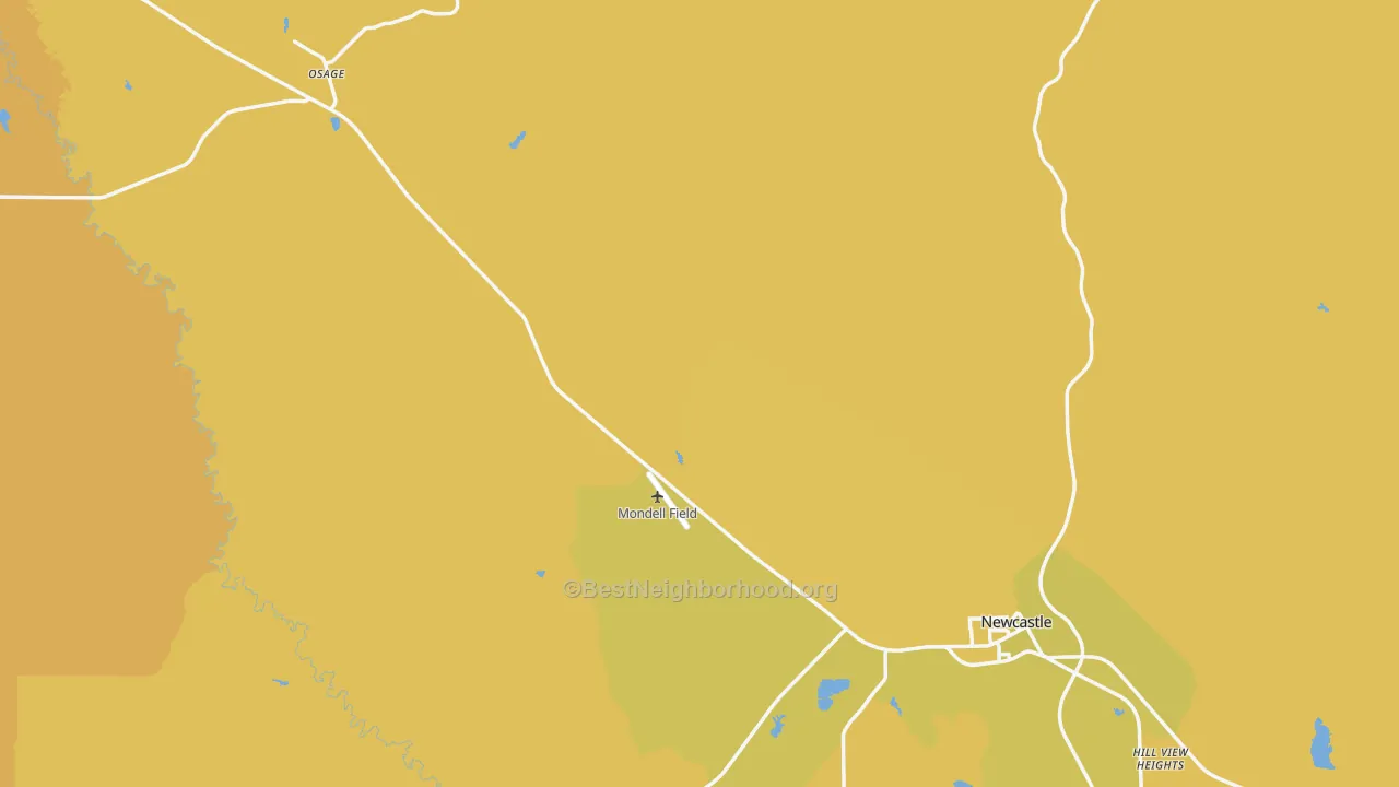 Map of the best neighborhoods in the Weston County area, with better matches in green and worse matches in red