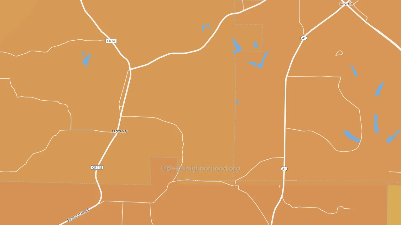 Map of the best neighborhoods in the Weston area, with better matches in green and worse matches in red