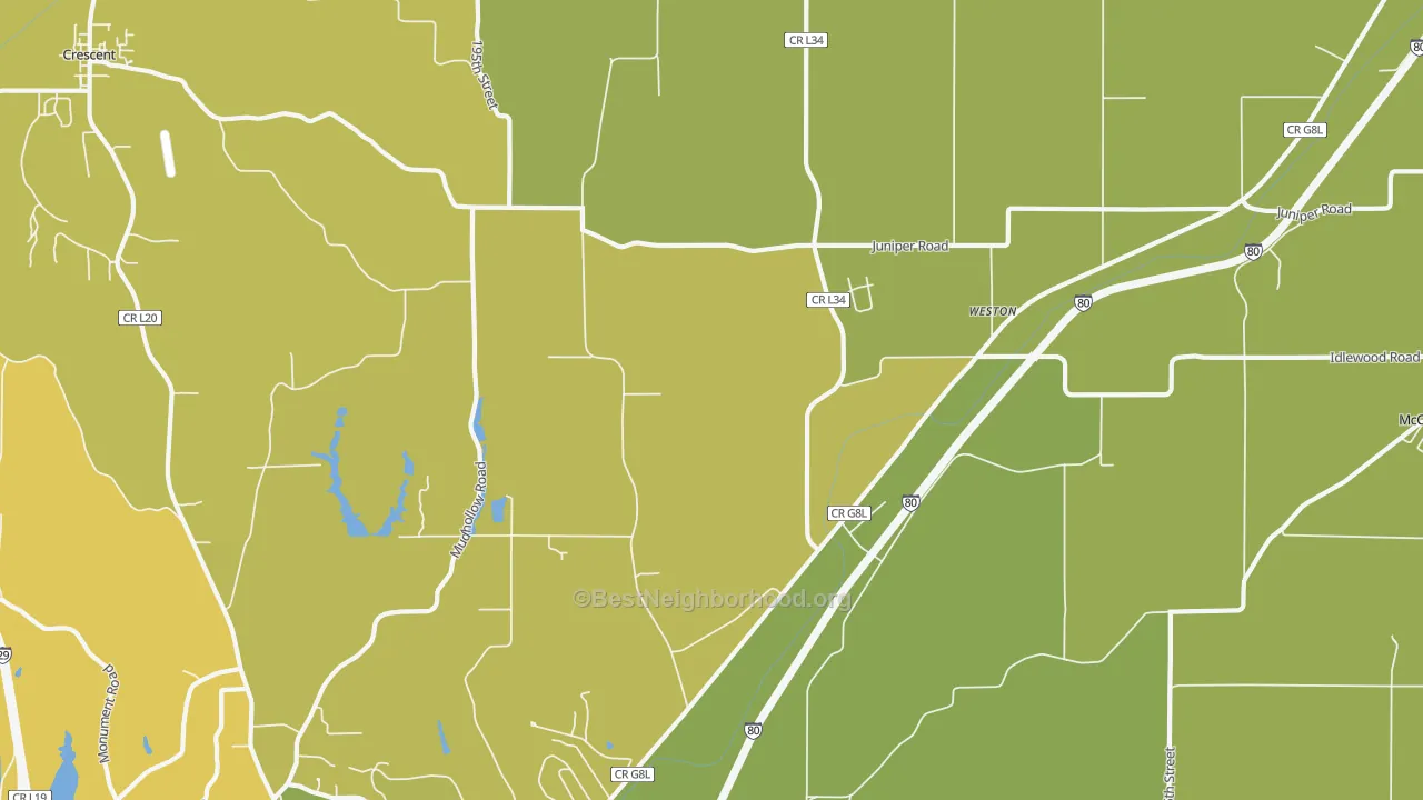 Map of the best neighborhoods in the Weston area, with better matches in green and worse matches in red