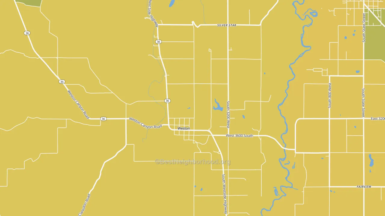 Map of the best neighborhoods in the Weston area, with better matches in green and worse matches in red