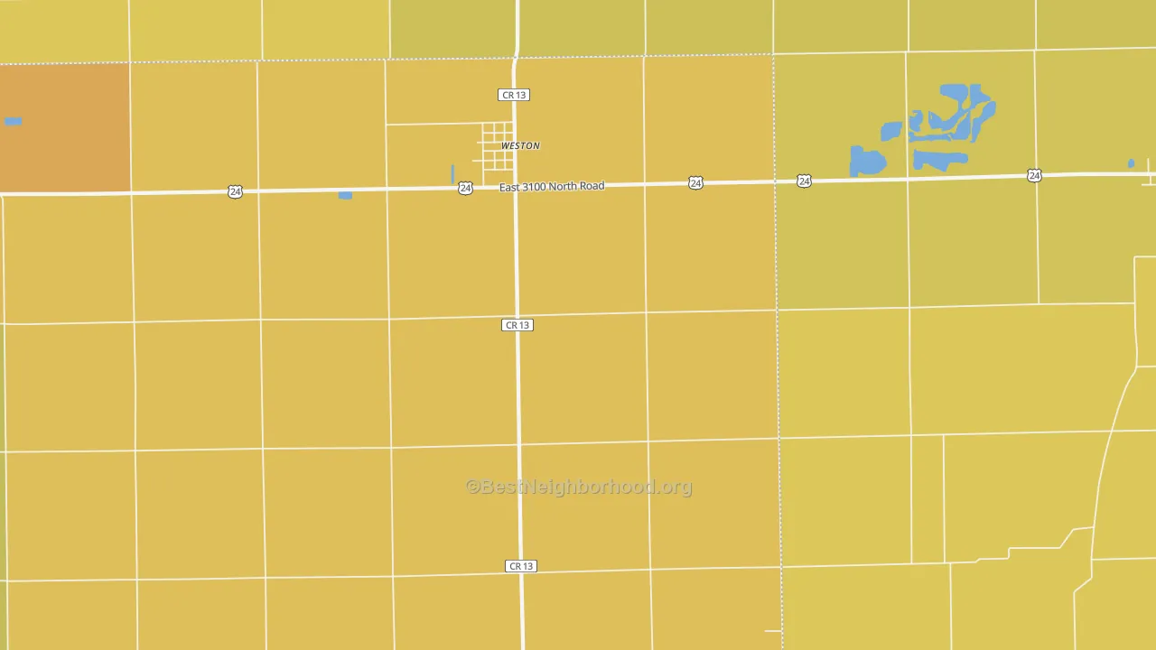 Map of the best neighborhoods in the Weston area, with better matches in green and worse matches in red