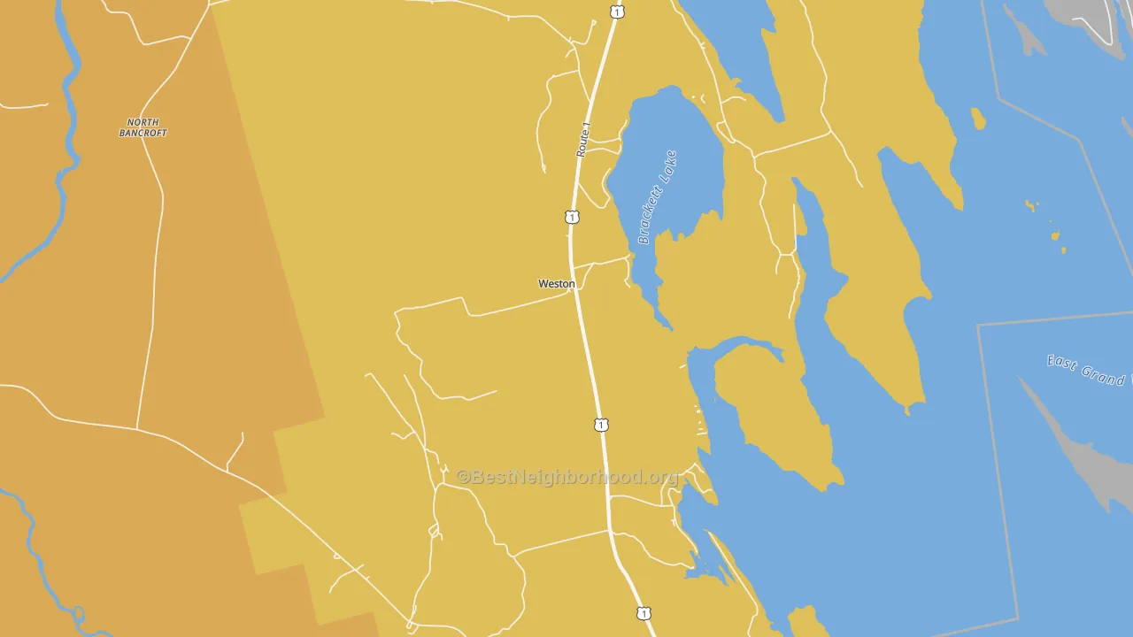 Map of the best neighborhoods in the Weston area, with better matches in green and worse matches in red