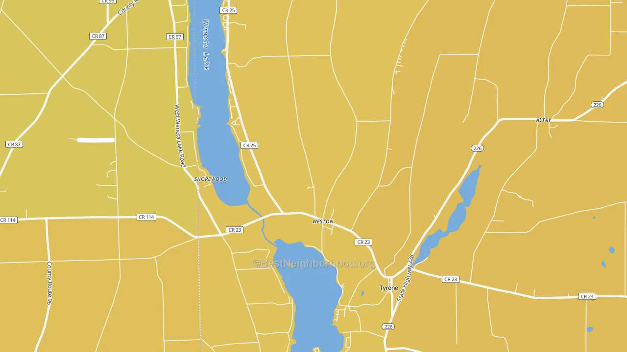 Map of the best neighborhoods in the Weston area, with better matches in green and worse matches in red