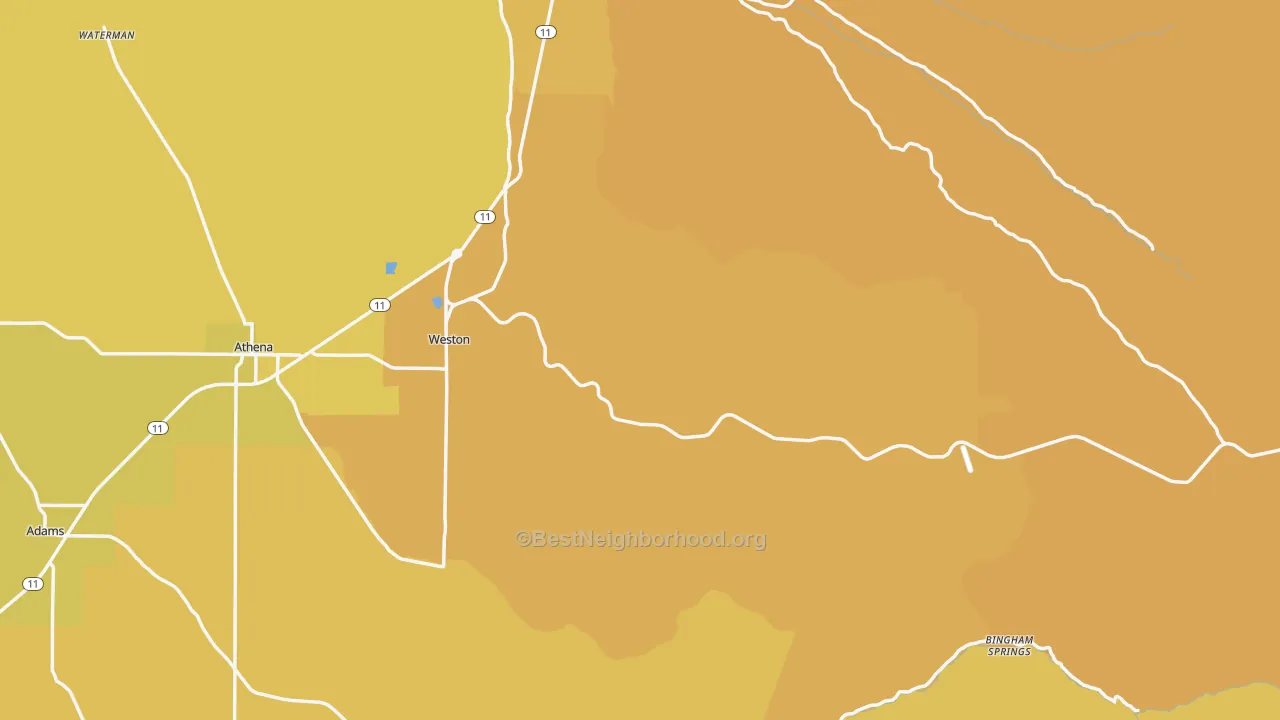 Map of the best neighborhoods in the Weston area, with better matches in green and worse matches in red