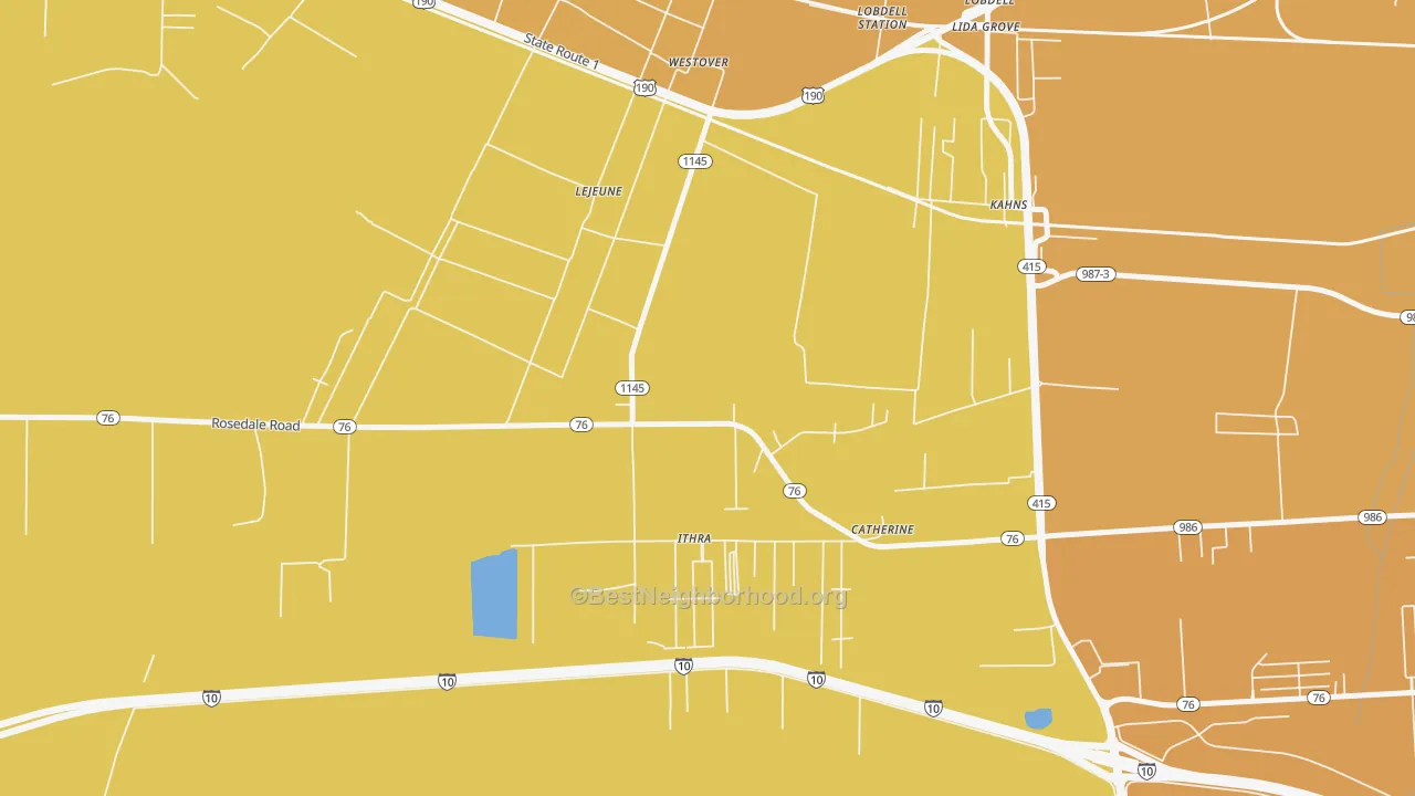 Map of the best neighborhoods in the Westover area, with better matches in green and worse matches in red