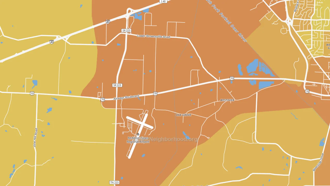 Map of the best neighborhoods in the Westover area, with better matches in green and worse matches in red