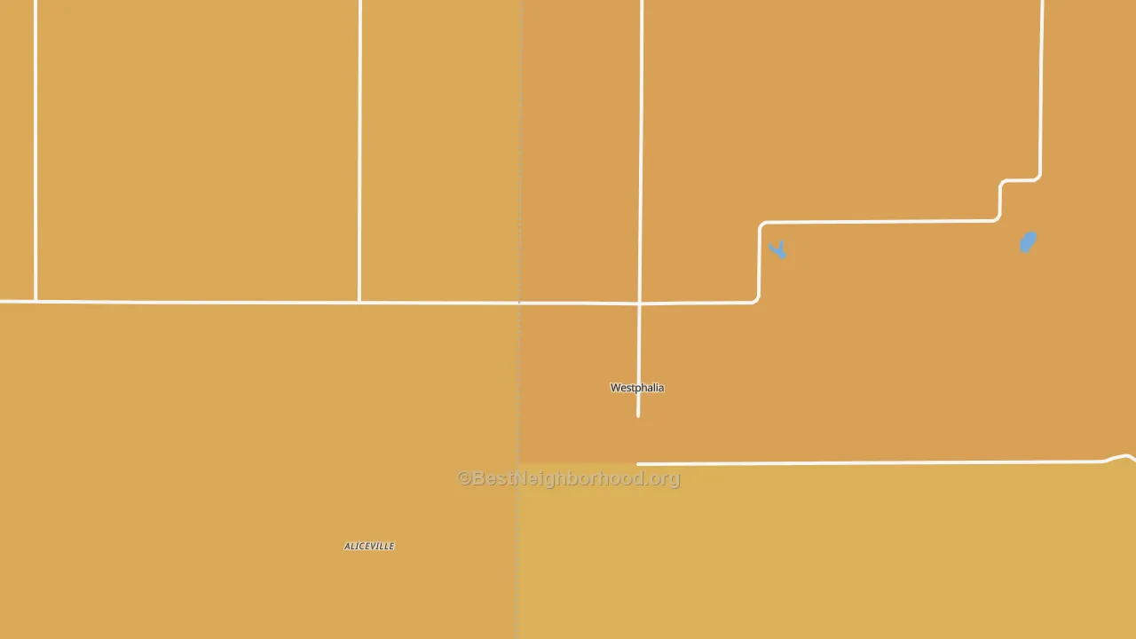 Map of the best neighborhoods in the Westphalia area, with better matches in green and worse matches in red
