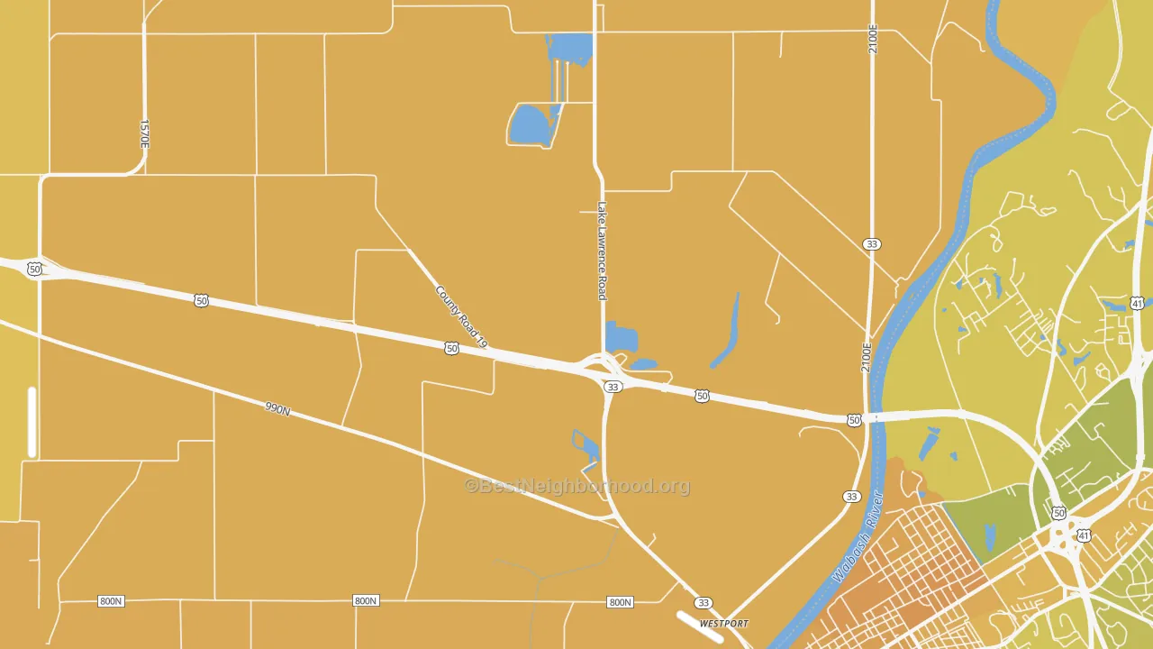 Map of the best neighborhoods in the Westport area, with better matches in green and worse matches in red