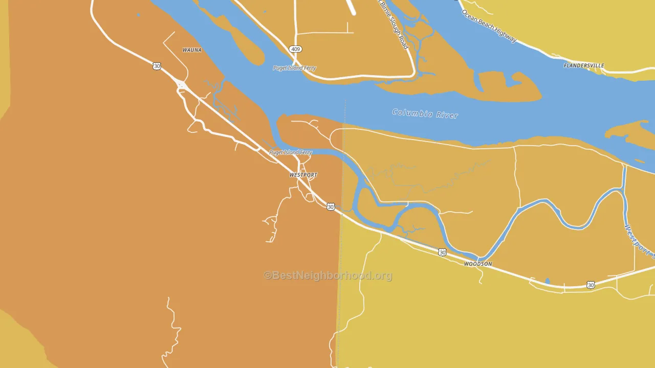 Map of the best neighborhoods in the Westport area, with better matches in green and worse matches in red