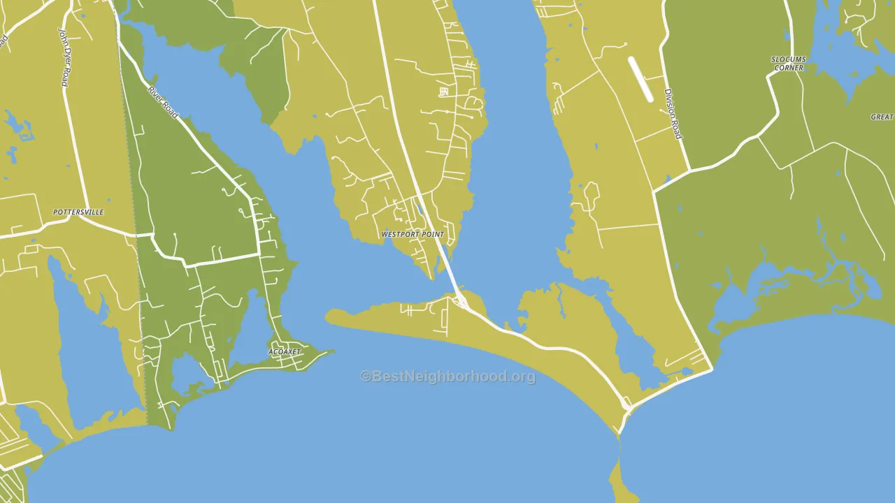 Map of the best neighborhoods in the Westport Point area, with better matches in green and worse matches in red