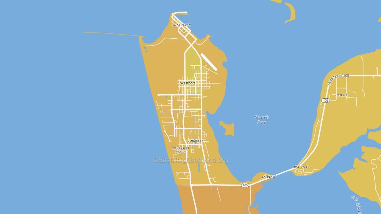 Map of the best neighborhoods in the Westport area, with better matches in green and worse matches in red