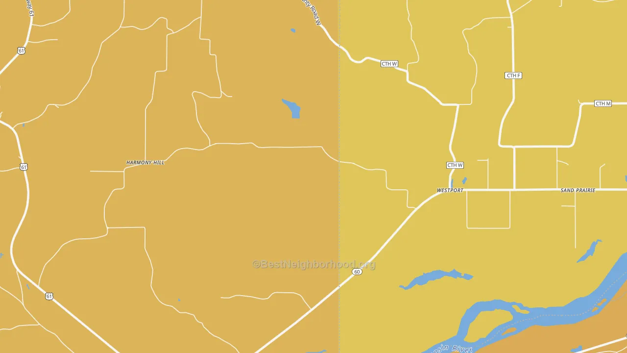 Map of the best neighborhoods in the Westport area, with better matches in green and worse matches in red