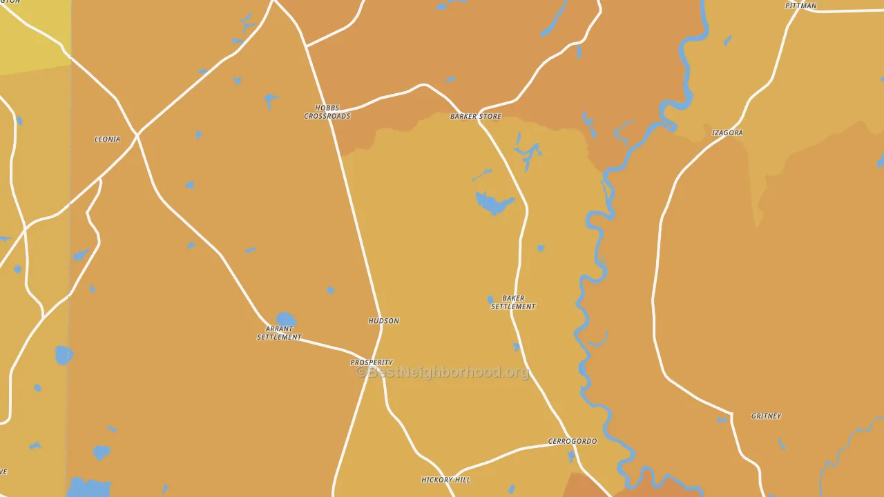 Map of the best neighborhoods in the Westville area, with better matches in green and worse matches in red
