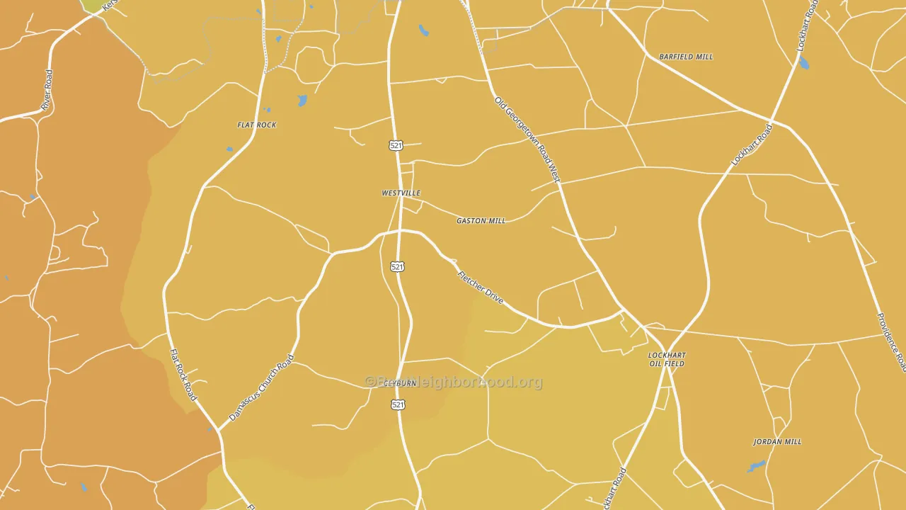 Map of the best neighborhoods in the Westville area, with better matches in green and worse matches in red