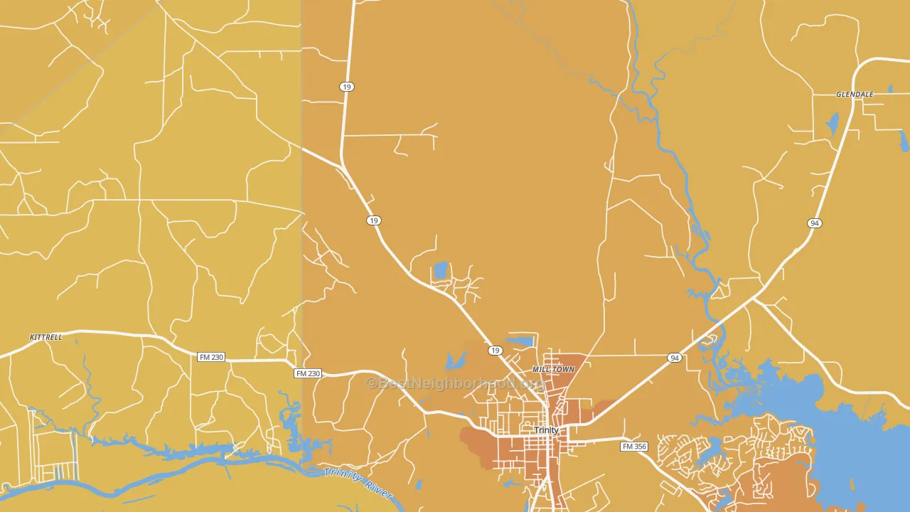 Map of the best neighborhoods in the Westville area, with better matches in green and worse matches in red