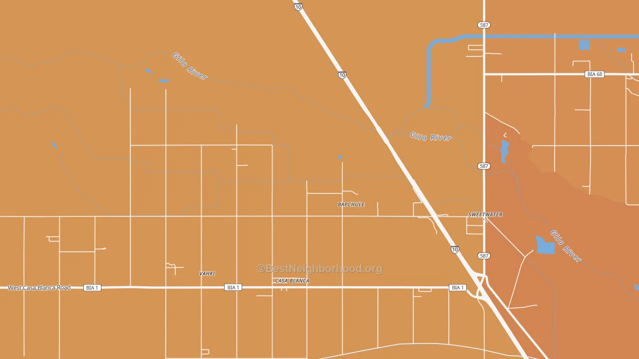 Map of the best neighborhoods in the Wet Camp Village area, with better matches in green and worse matches in red