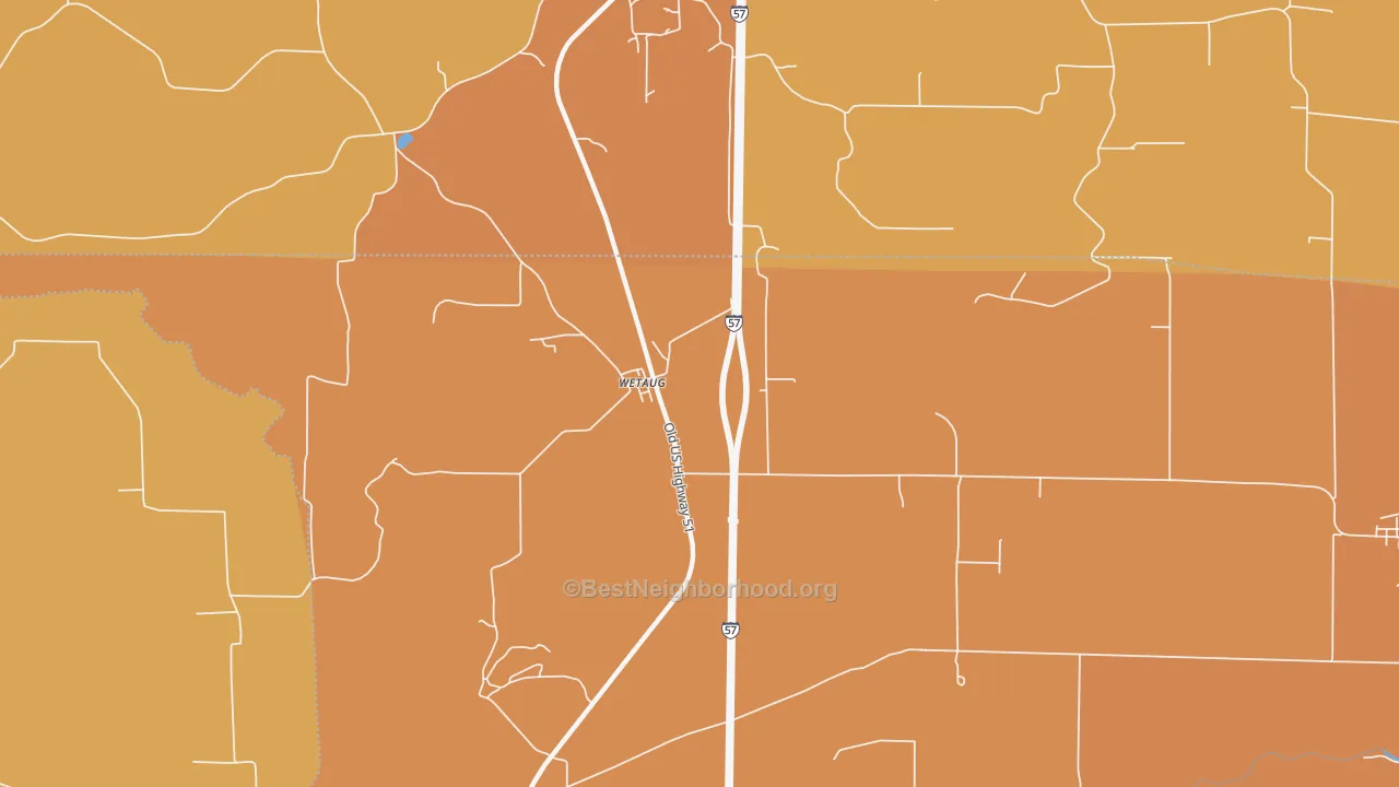 Map of the best neighborhoods in the Wetaug area, with better matches in green and worse matches in red