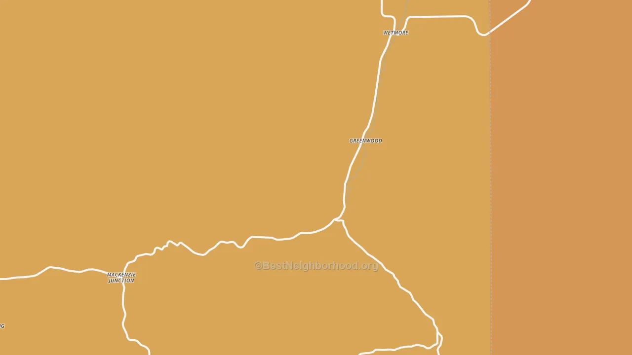 Map of the best neighborhoods in the Wetmore area, with better matches in green and worse matches in red