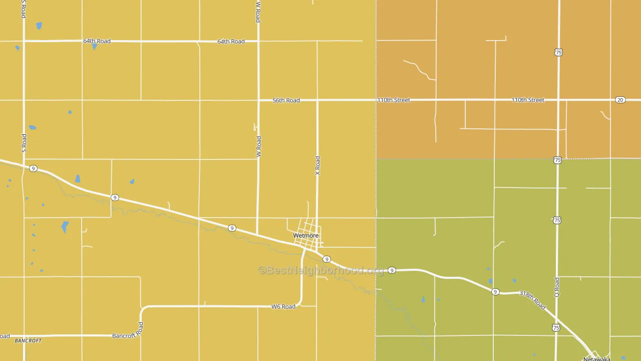 Map of the best neighborhoods in the Wetmore area, with better matches in green and worse matches in red