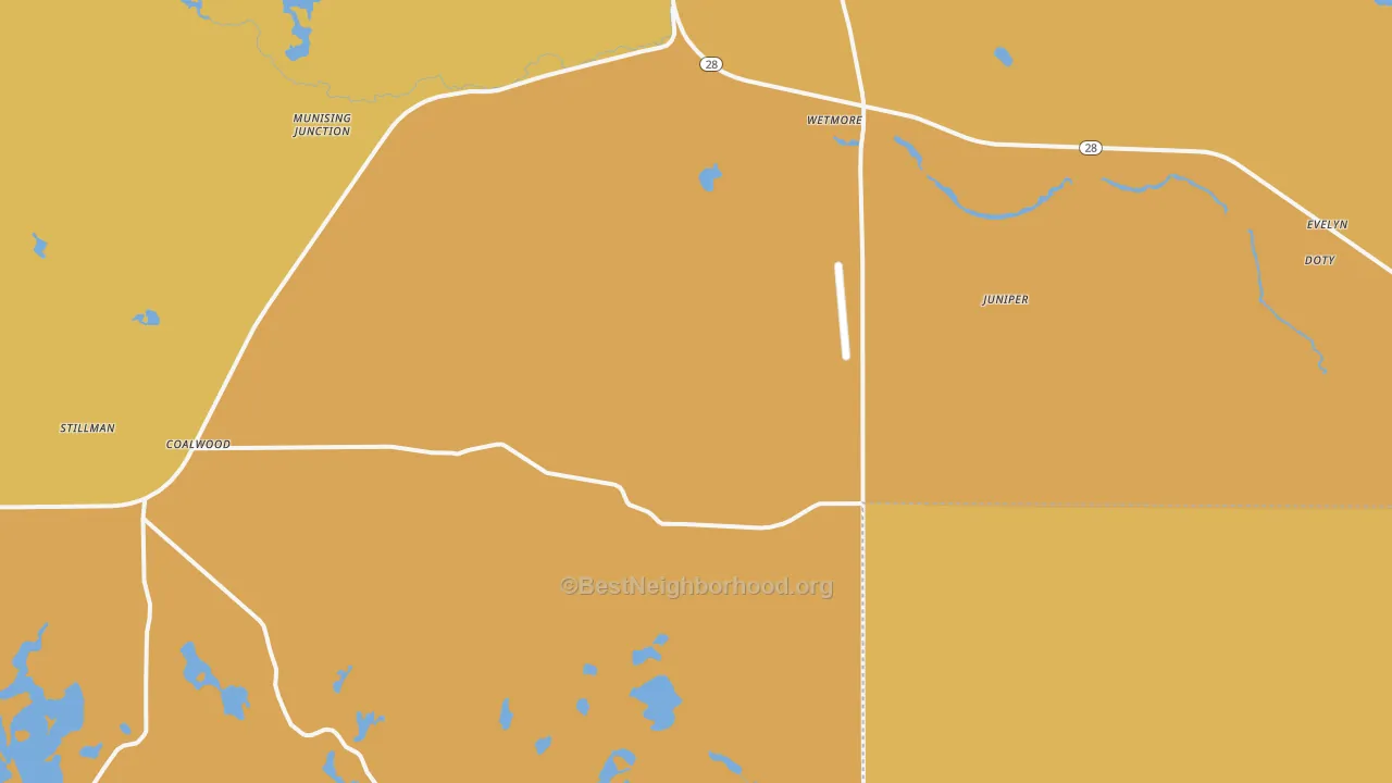 Map of the best neighborhoods in the Wetmore area, with better matches in green and worse matches in red