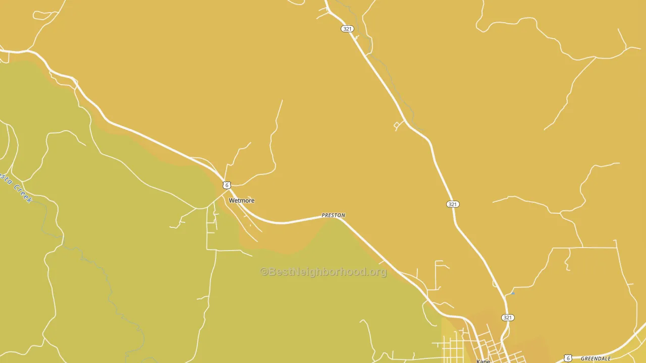 Map of the best neighborhoods in the Wetmore area, with better matches in green and worse matches in red