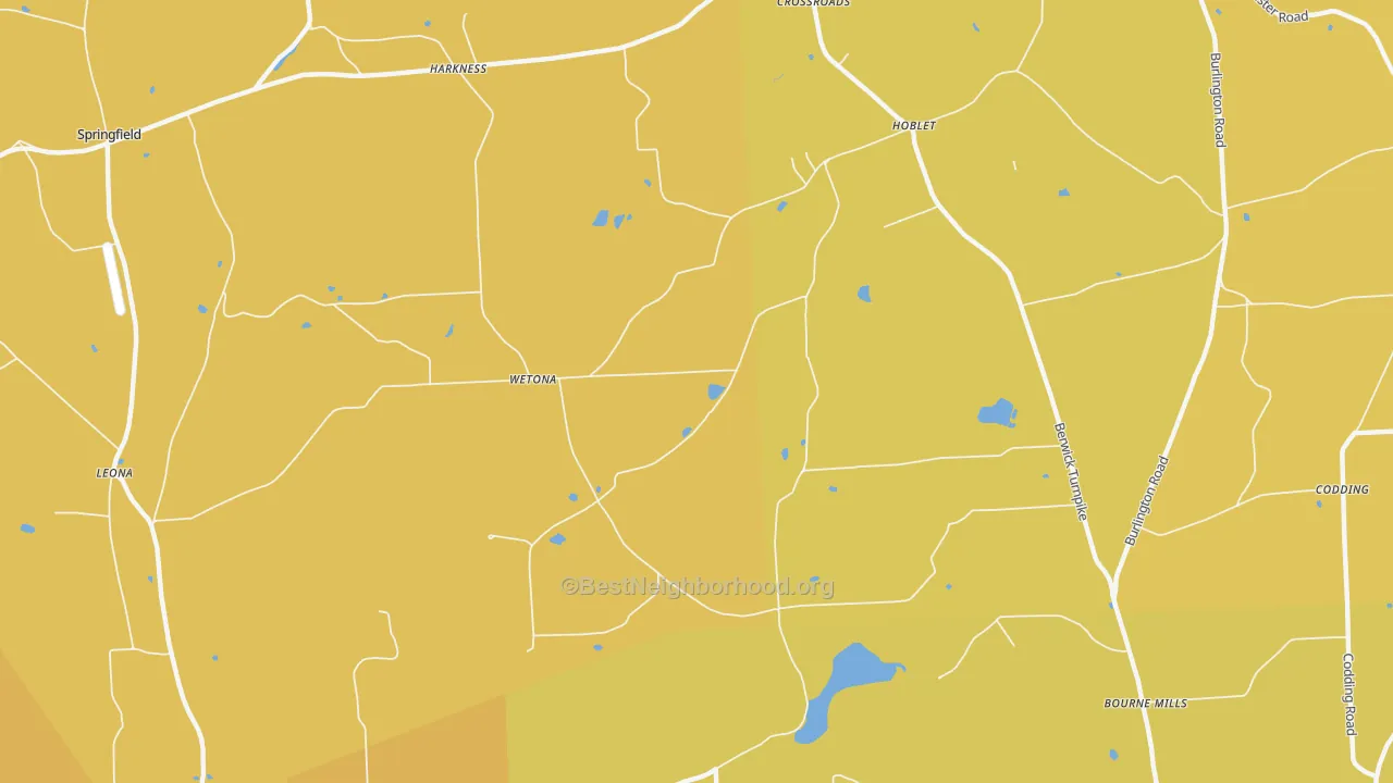 Map of the best neighborhoods in the Wetona area, with better matches in green and worse matches in red