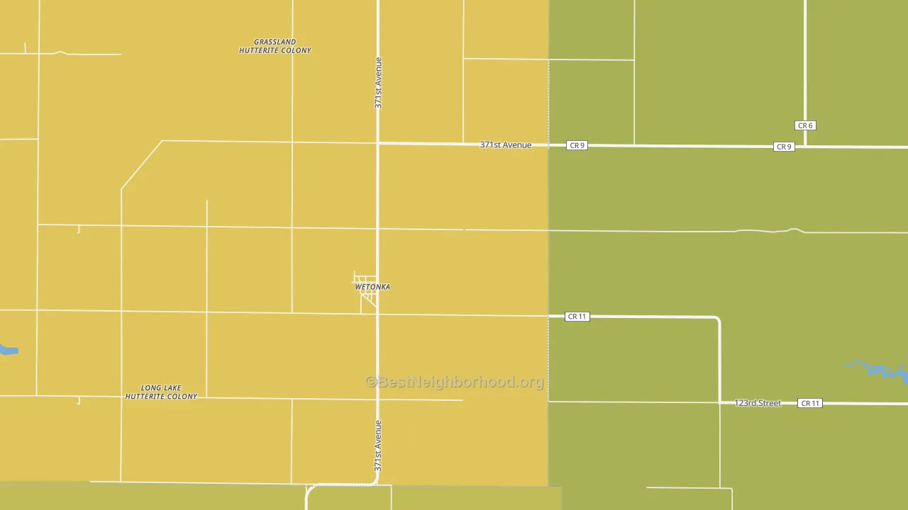 Map of the best neighborhoods in the Wetonka area, with better matches in green and worse matches in red