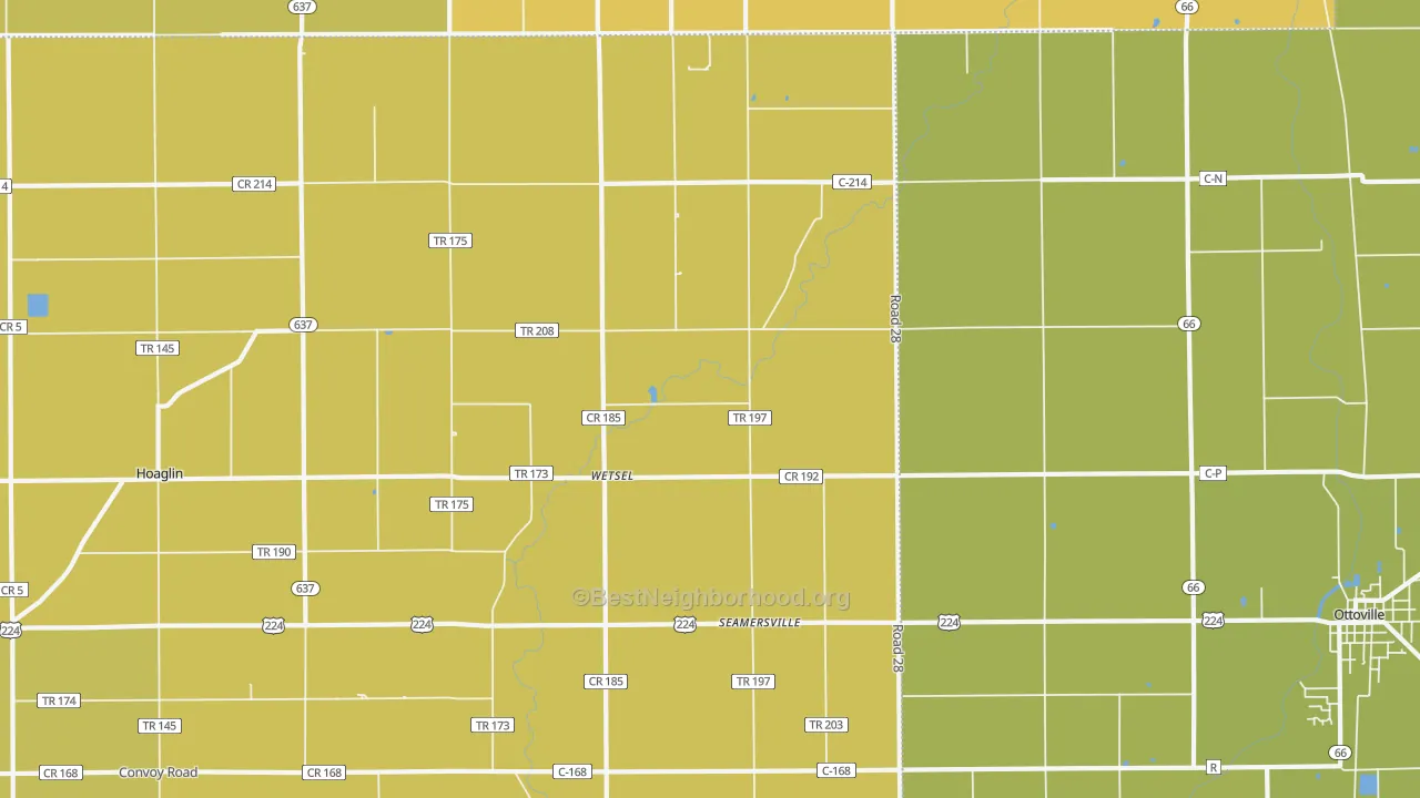 Map of the best neighborhoods in the Wetsel area, with better matches in green and worse matches in red