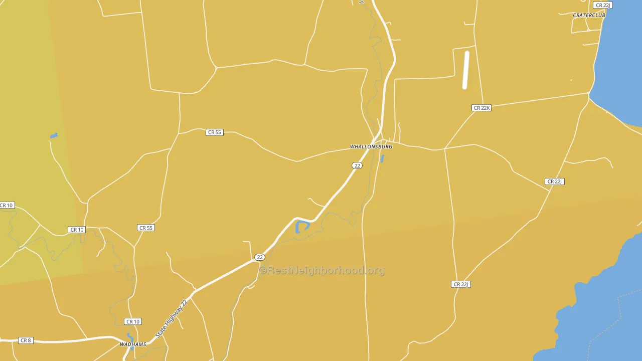 Map of the best neighborhoods in the Whallonsburg area, with better matches in green and worse matches in red
