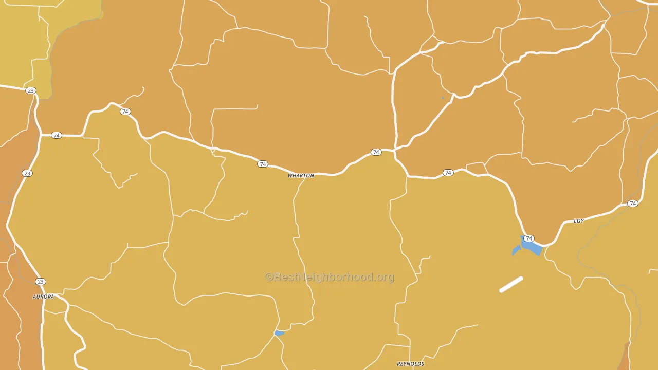 Map of the best neighborhoods in the Wharton area, with better matches in green and worse matches in red