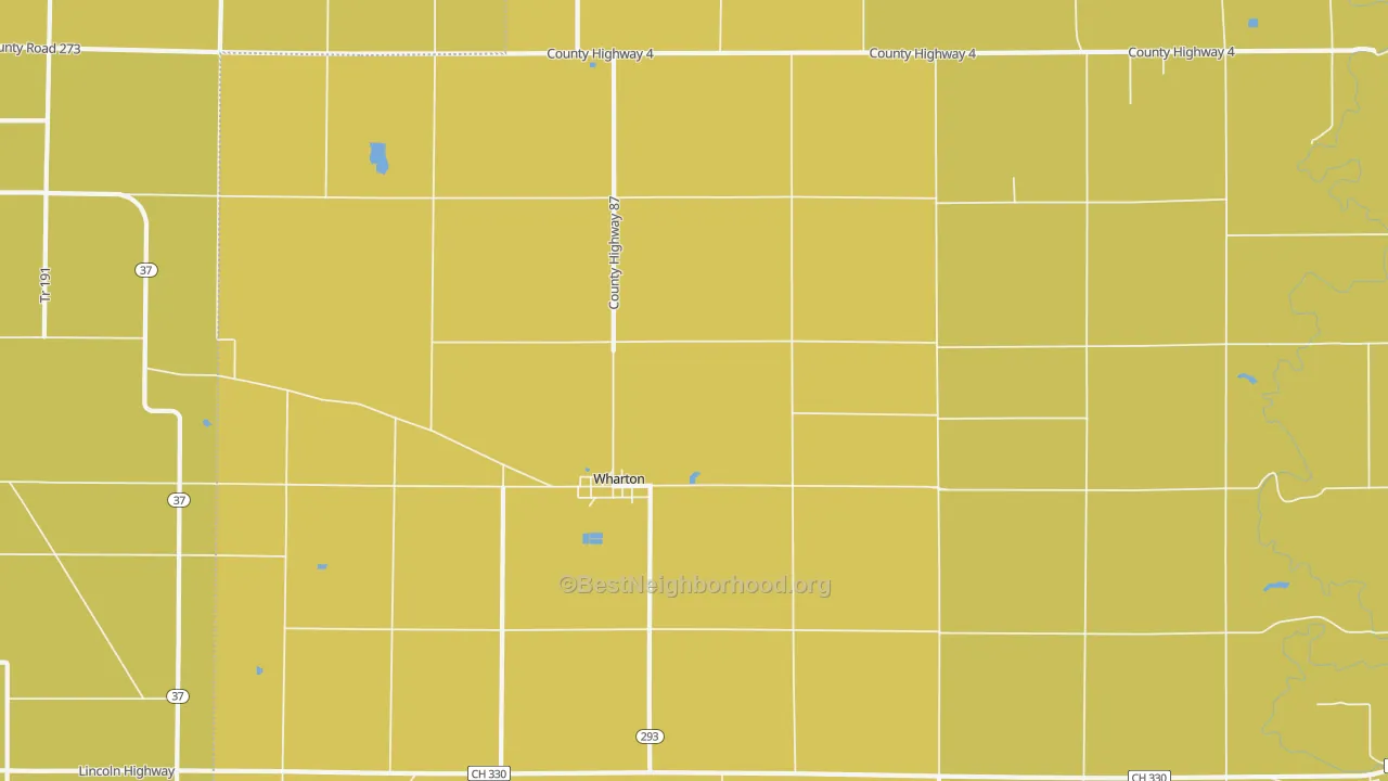 Map of the best neighborhoods in the Wharton area, with better matches in green and worse matches in red