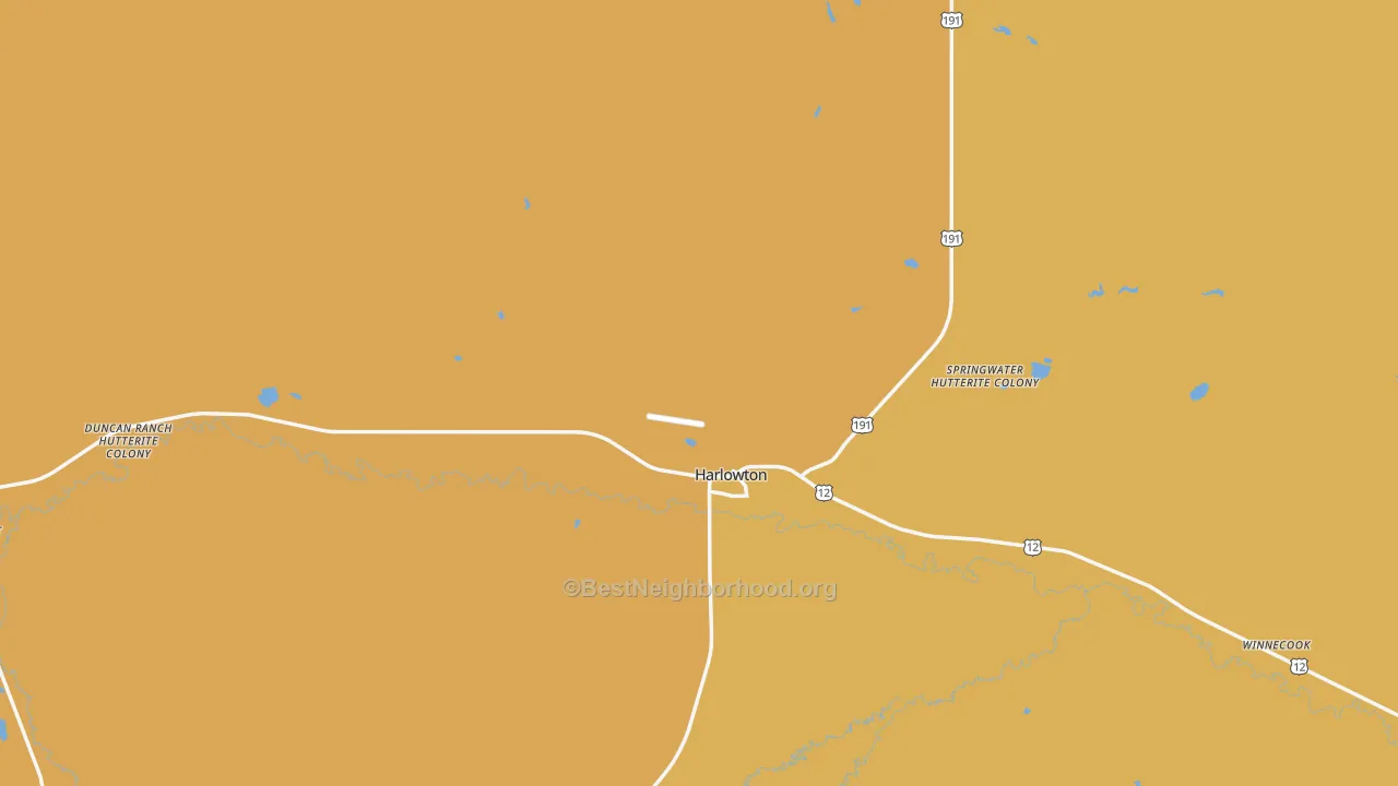 Map of the best neighborhoods in the Wheatland County area, with better matches in green and worse matches in red