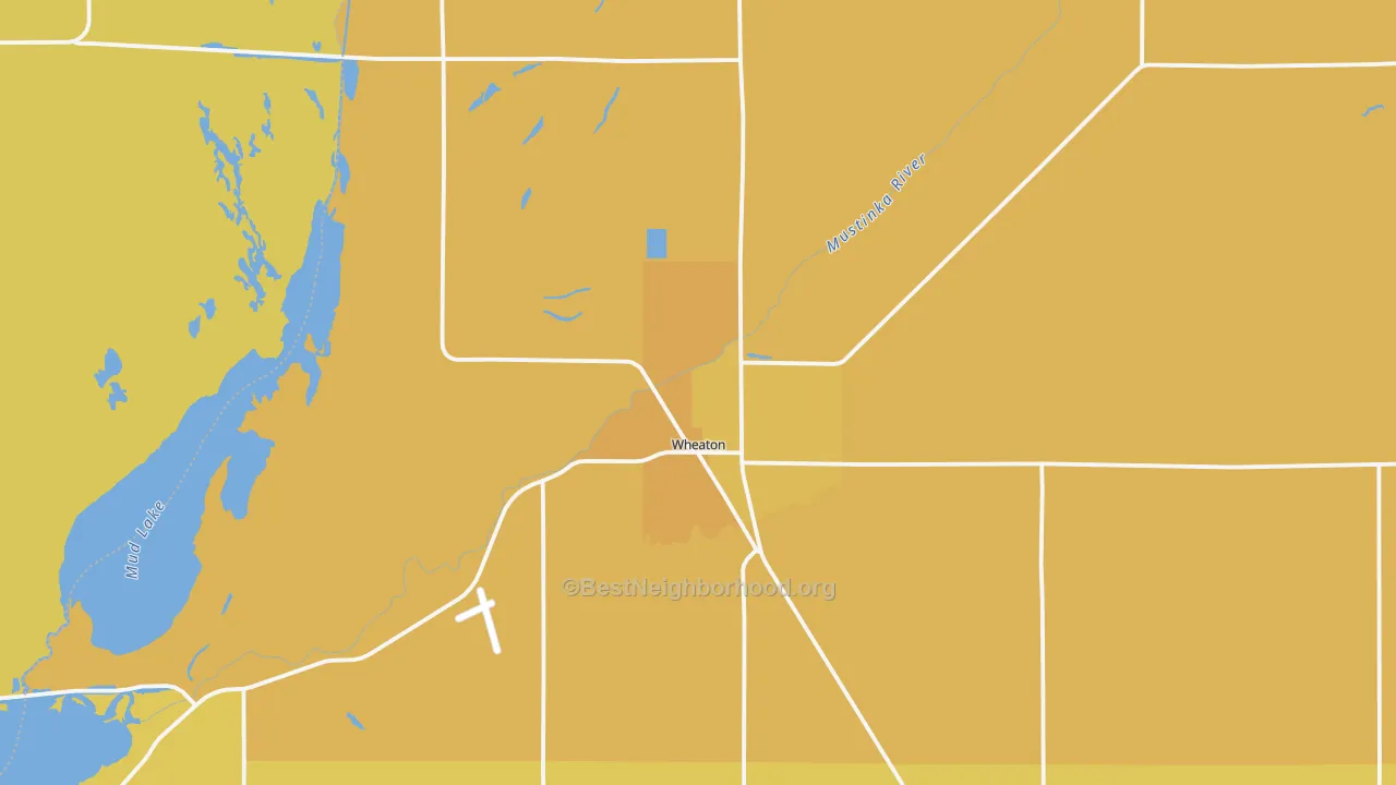 Map of the best neighborhoods in the Wheaton area, with better matches in green and worse matches in red