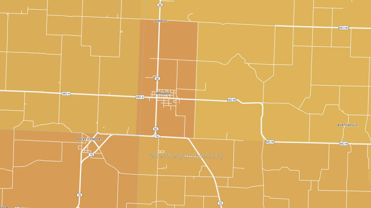 Map of the best neighborhoods in the Wheaton area, with better matches in green and worse matches in red
