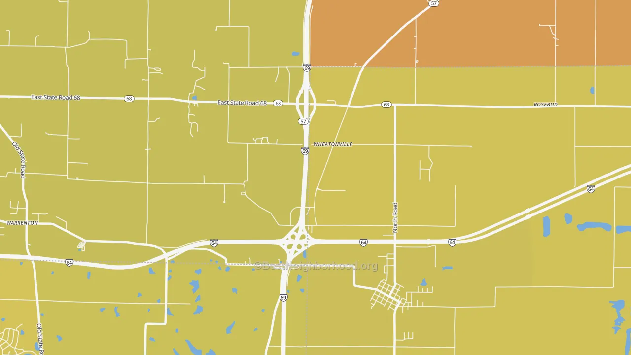 Map of the best neighborhoods in the Wheatonville area, with better matches in green and worse matches in red